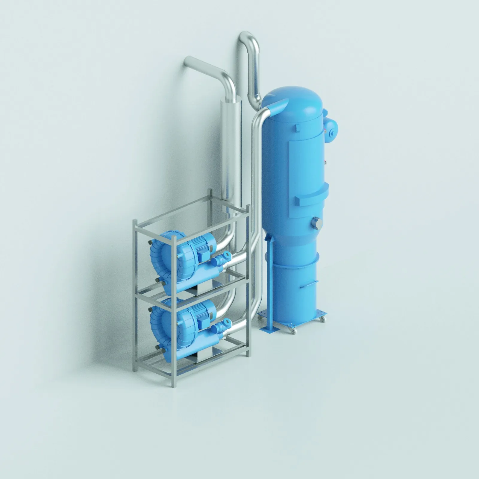 Technical unit of a central vacuum system with dust separator and vacuum compressor